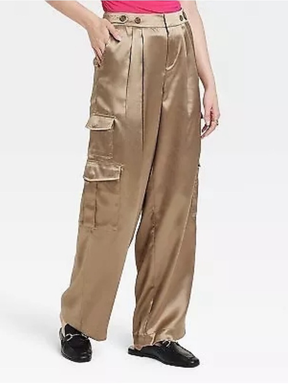 Womens A New Day bronze brown satin wide leg Cargo Pants sz 12